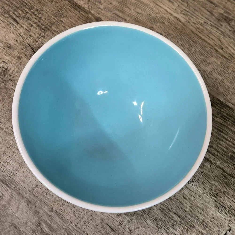Rae Dunn Artisan Collection Ceramic CEREAL Bowl Blue Interior 5.5 Inches White - Picture 4 of 8